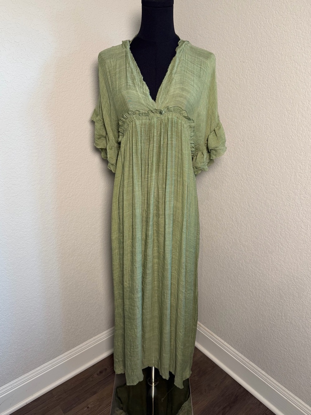 Boho Green V-Neck Maxi Dress